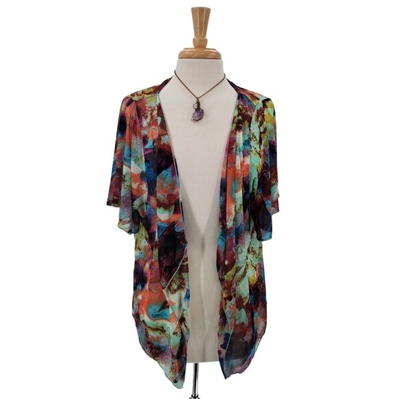 Maurices Womens Colorful Open Front Sheer Top Size 1 (16-18) Short Sleeve Casual - Picture 1 of 13